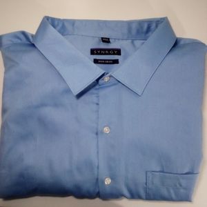 SYNRGY Big & Tall 22 34/35 Blue Button Front Shirt Men's Cotton